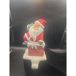 Santa Claus Chimney Figural Heavy Metal Christmas Stocking Holder Hanger